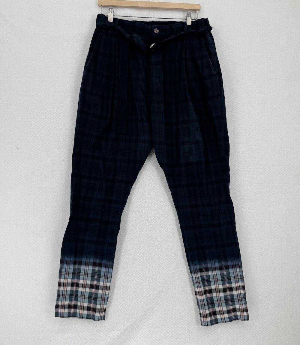 Sacai Mens Blue Plaid Brushed Cotton Belted Casual Ankle Pants Sz 3 US L